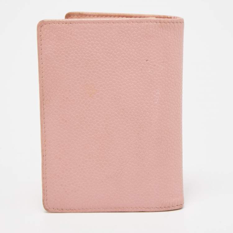 Pre Owned Chanel Light Pink Caviar Leather CC Bifold Card Case