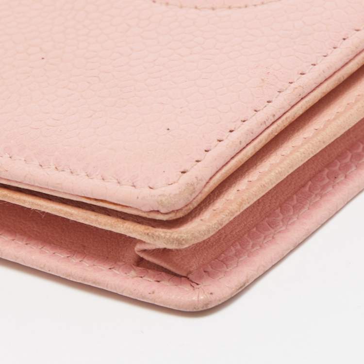 Pre Owned Chanel Light Pink Caviar Leather CC Bifold Card Case