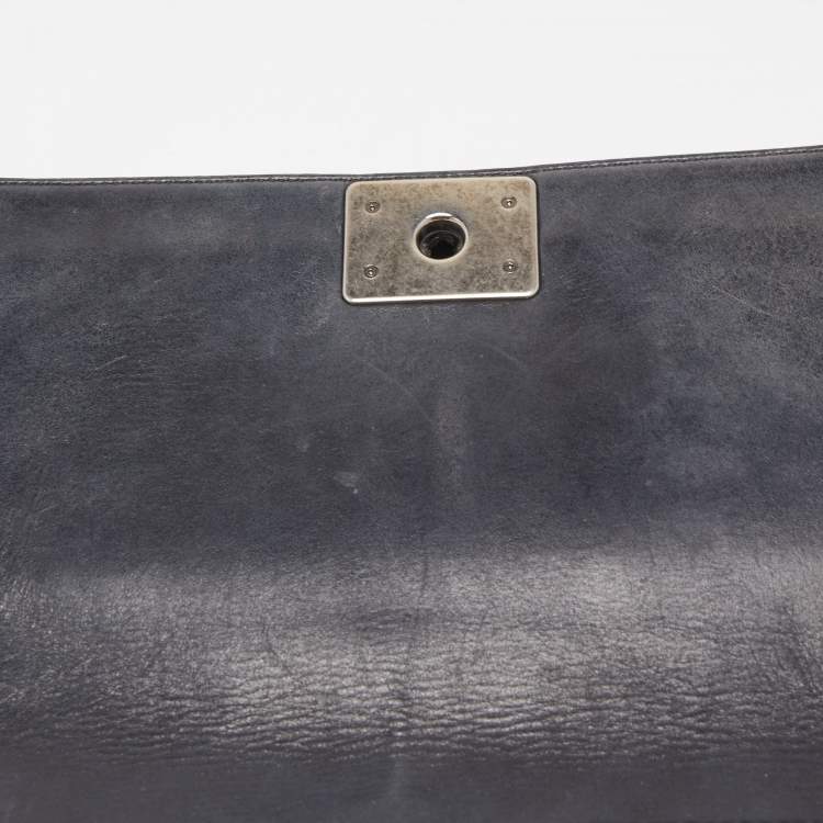 Pre Owned Chanel Navy Blue Quilted Wild Stitched Leather Medium Boy Bag