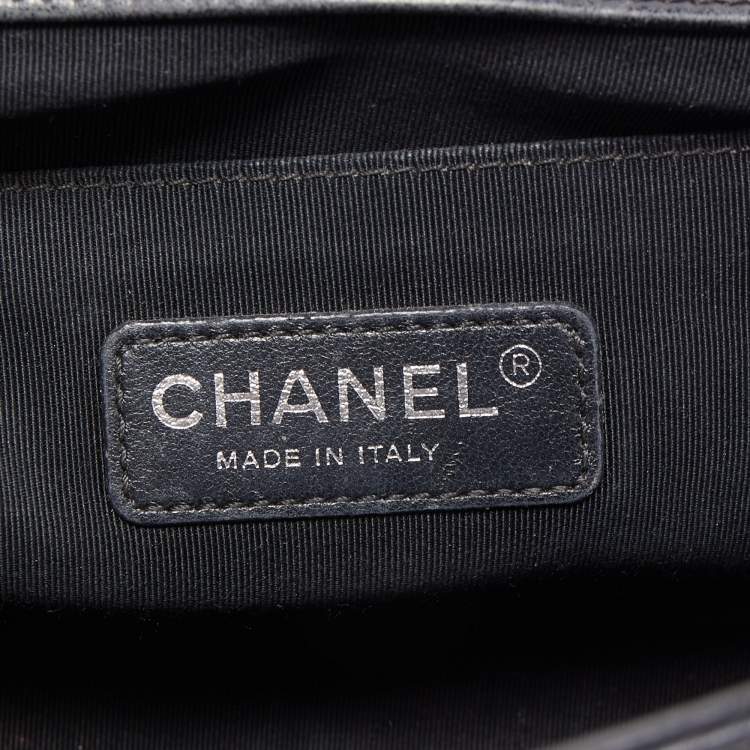 Pre Owned Chanel Navy Blue Quilted Wild Stitched Leather Medium Boy Bag