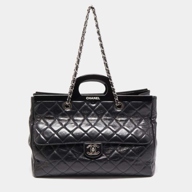 Chanel Black Quilted Glazed Leather Large CC Delivery Tote Chanel