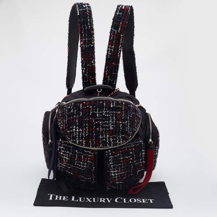 Pre Owned Chanel Black/Red Satin,Tweed and Leather Astronaut Essentials Backpack
