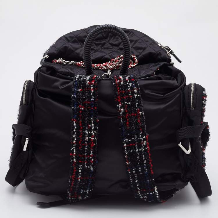Pre Owned Chanel Black/Red Satin,Tweed and Leather Astronaut Essentials Backpack