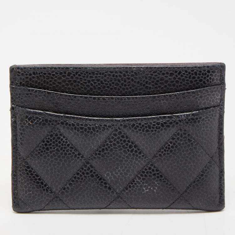 Pre Owned Chanel Black Quilted Caviar Leather CC Card Holder
