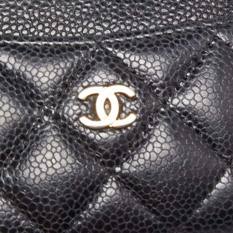 Pre Owned Chanel Black Quilted Caviar Leather CC Card Holder