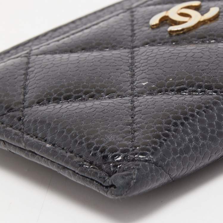 Pre Owned Chanel Black Quilted Caviar Leather CC Card Holder