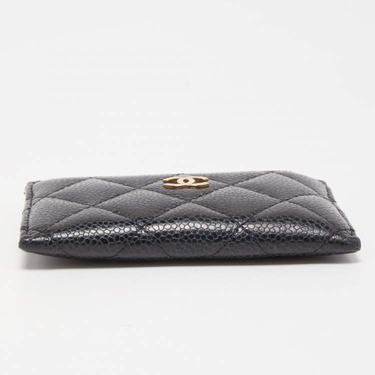 Pre Owned Chanel Black Quilted Caviar Leather CC Card Holder