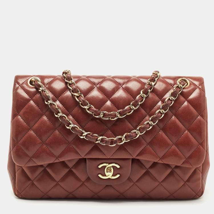 Chanel burgundy flap bag with rain cover Dark red Leather ref