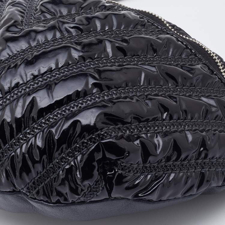 Pre Owned Chanel Black Chevron Patent and Leather Space Belt Bag