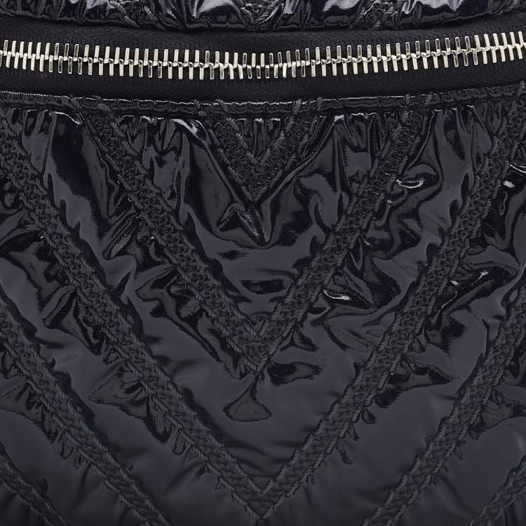 Pre Owned Chanel Black Chevron Patent and Leather Space Belt Bag