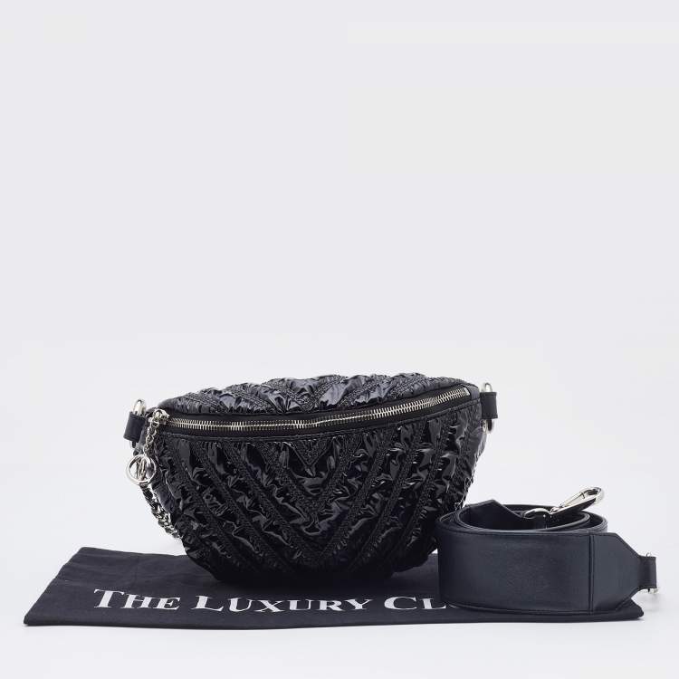 Pre Owned Chanel Black Chevron Patent and Leather Space Belt Bag