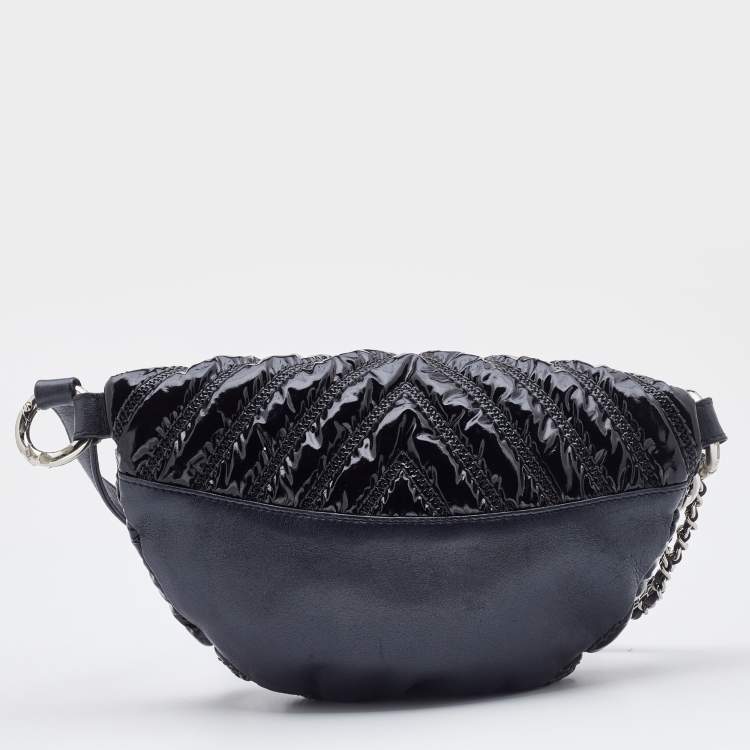 Pre Owned Chanel Black Chevron Patent and Leather Space Belt Bag