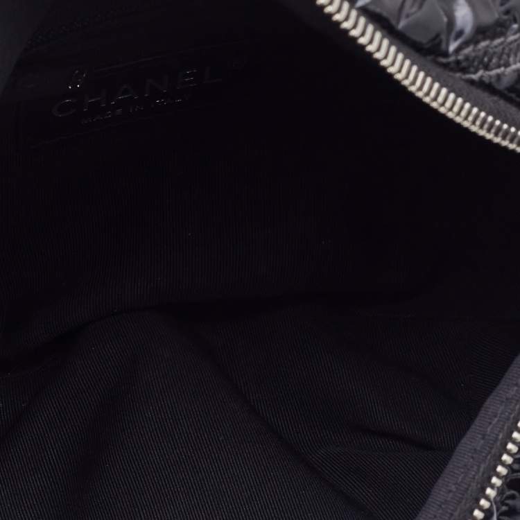 Pre Owned Chanel Black Chevron Patent and Leather Space Belt Bag