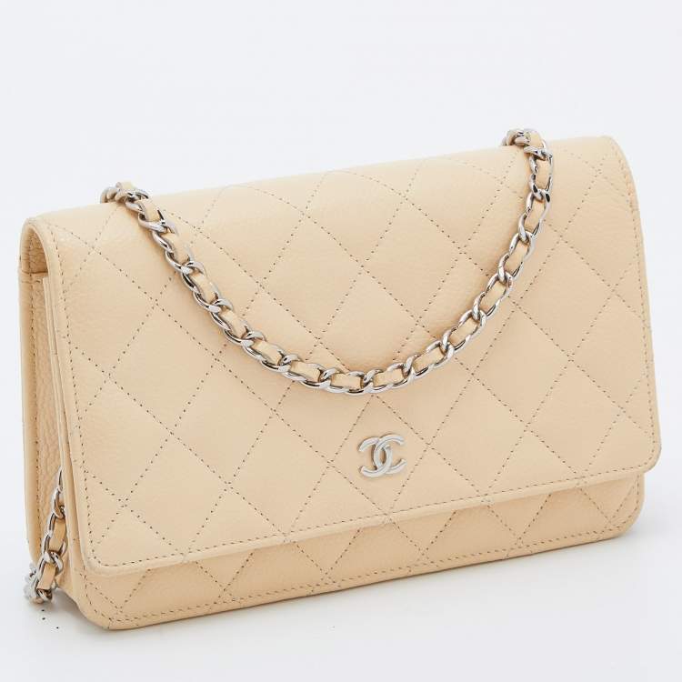 Pre Owned Chanel Beige Quilted Caviar Leather WOC Bag
