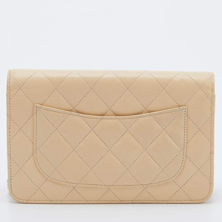 Pre Owned Chanel Beige Quilted Caviar Leather WOC Bag