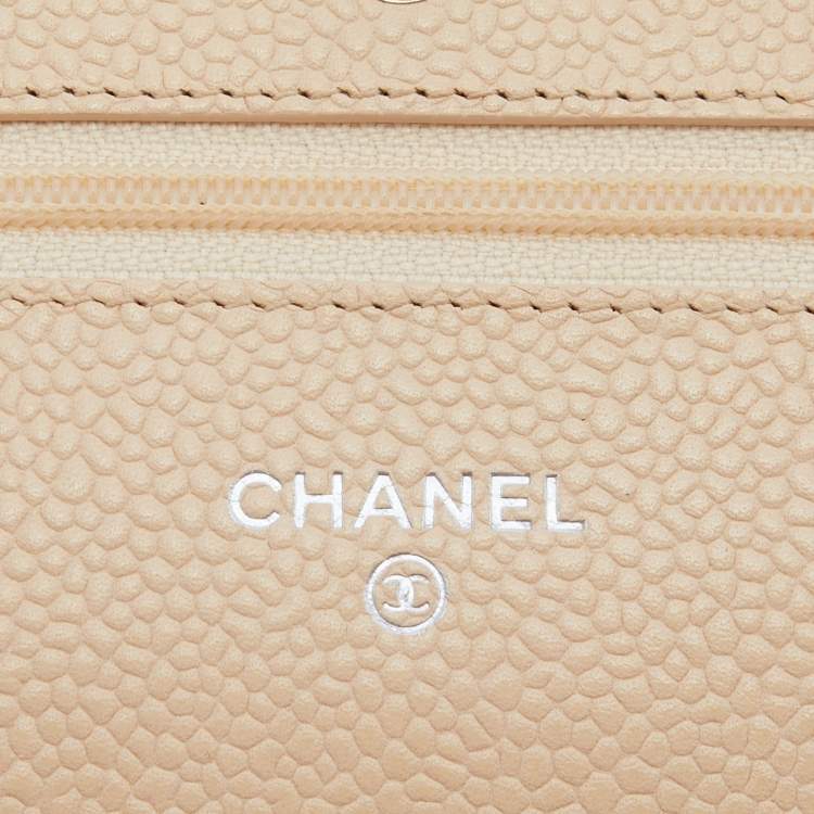 Pre Owned Chanel Beige Quilted Caviar Leather WOC Bag