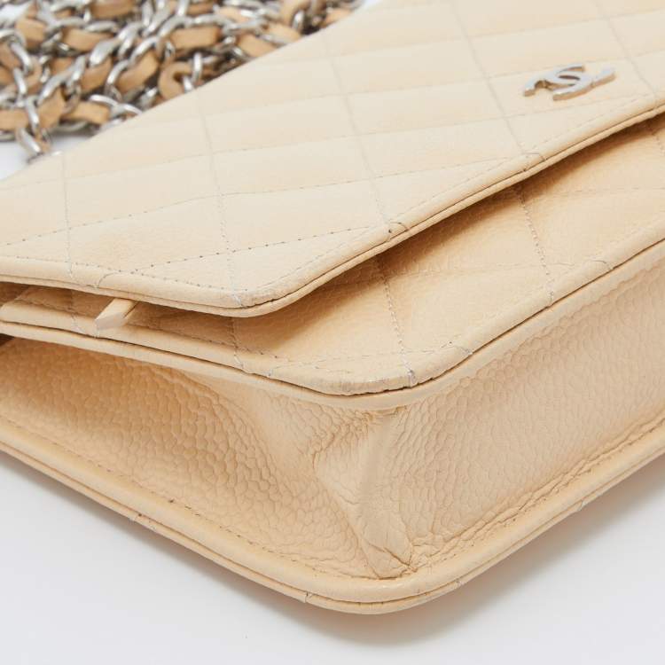 Pre Owned Chanel Beige Quilted Caviar Leather WOC Bag
