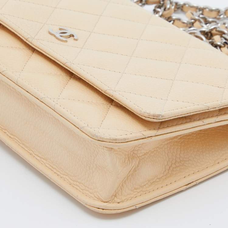 Pre Owned Chanel Beige Quilted Caviar Leather WOC Bag