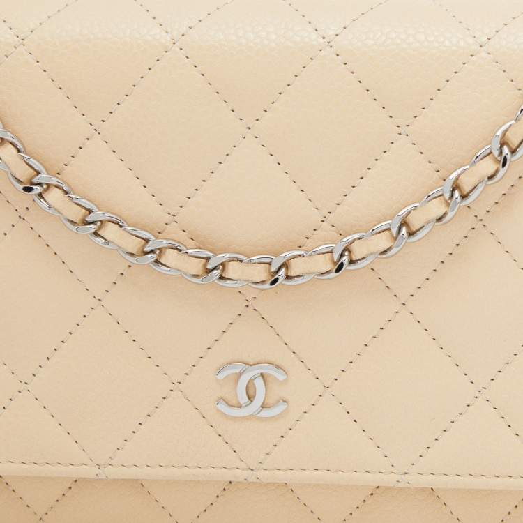 Pre Owned Chanel Beige Quilted Caviar Leather WOC Bag
