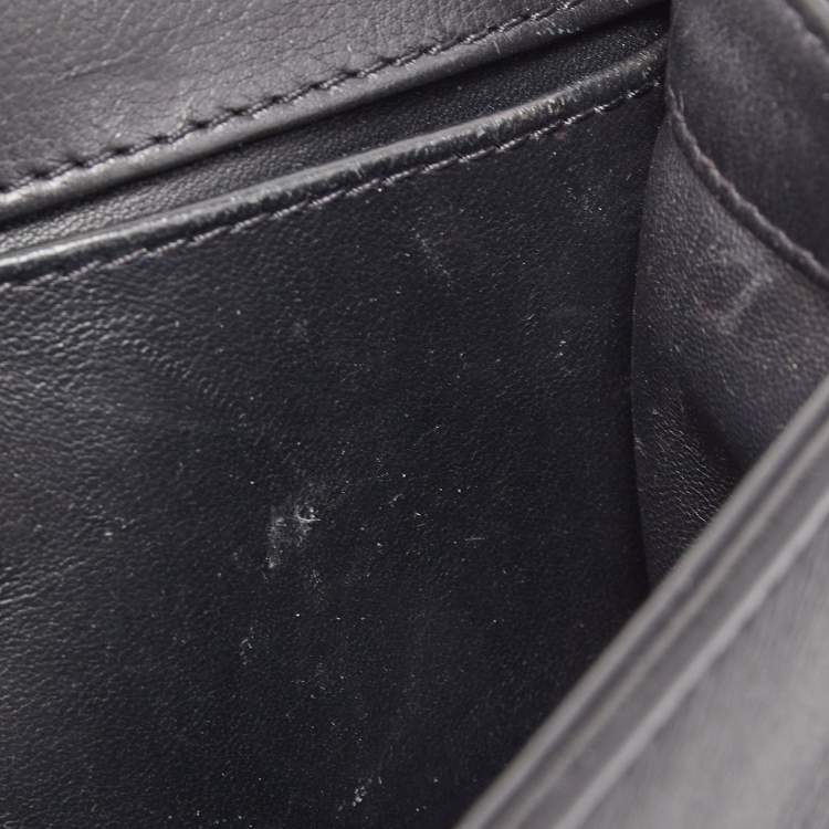 Pre Owned Chanel Black Leather and Rabbit Fur Small Boy Flap Bag