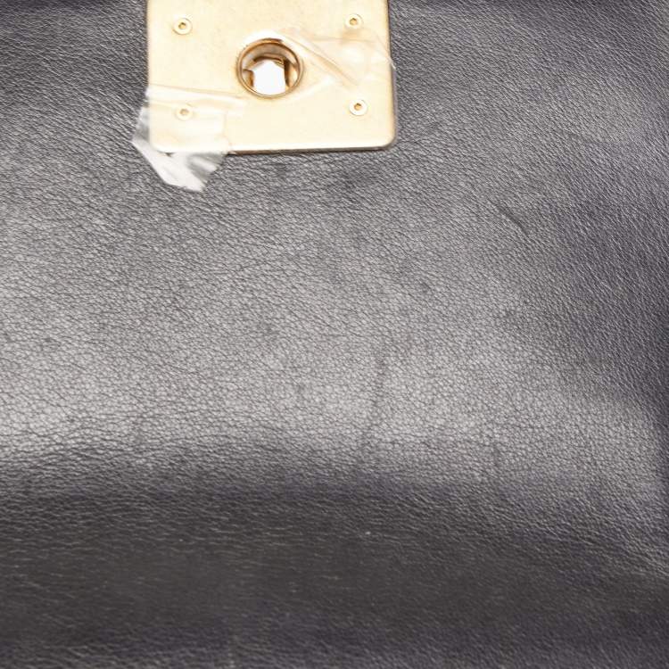 Pre Owned Chanel Black Leather and Rabbit Fur Small Boy Flap Bag