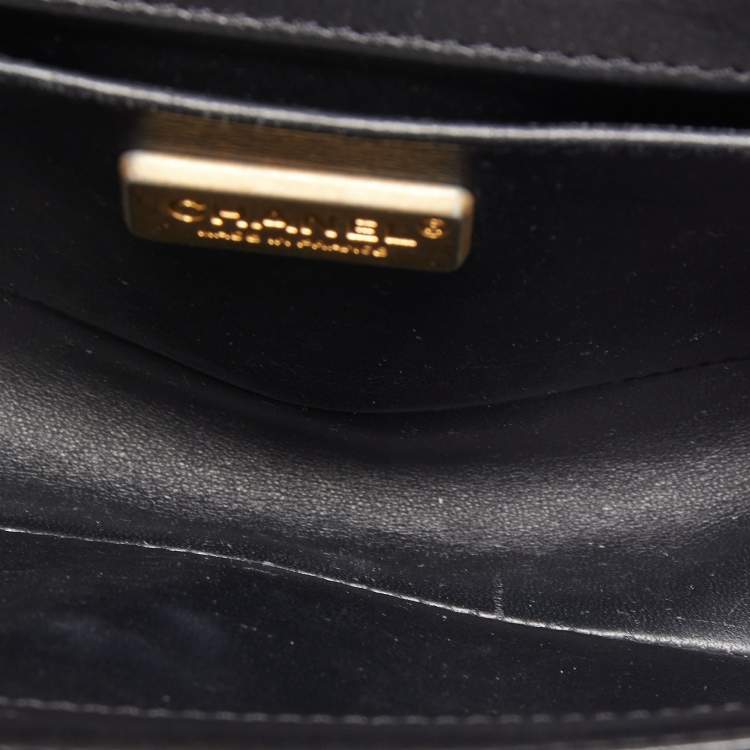 Pre Owned Chanel Black Leather and Rabbit Fur Small Boy Flap Bag