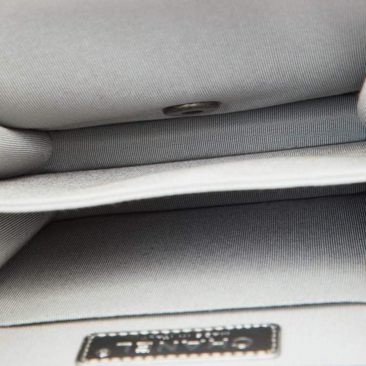 Pre Owned Chanel Silver Quilted Leather North South Boy Flap Bag