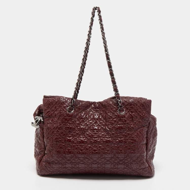 Chanel Burgundy Camellia Embossed Patent Leather Shoulder Bag Chanel