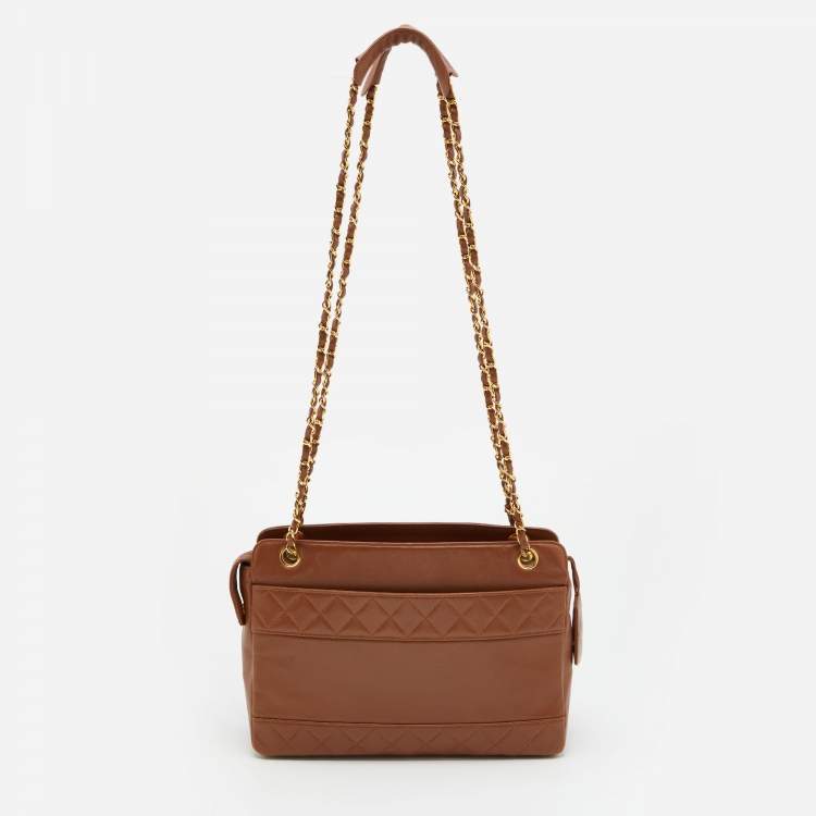 Pre Owned Chanel Brown Quilted Leather Vintage Chain Tote