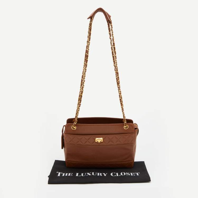 Pre Owned Chanel Brown Quilted Leather Vintage Chain Tote