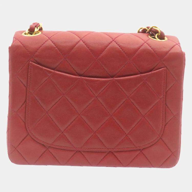 Chanel Red Lambskin Leather Mini Square Flap Bag