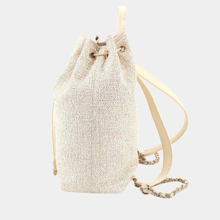 Chanel White Tweed Deauville Drawstring Backpack Chanel