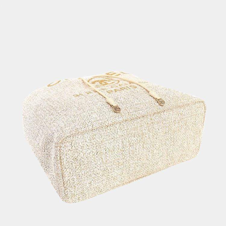 Pre Owned Chanel White Tweed Deauville Drawstring Backpack