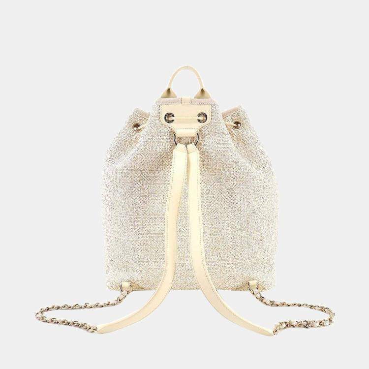 Pre Owned Chanel White Tweed Deauville Drawstring Backpack