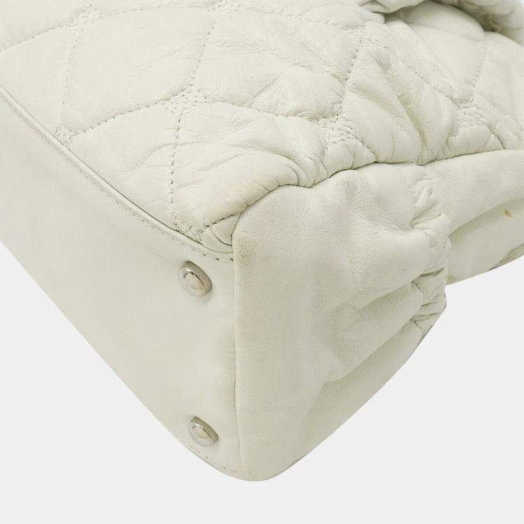 Pre Owned Chanel White Lambskin Leather Woven CC Shoulder Bag