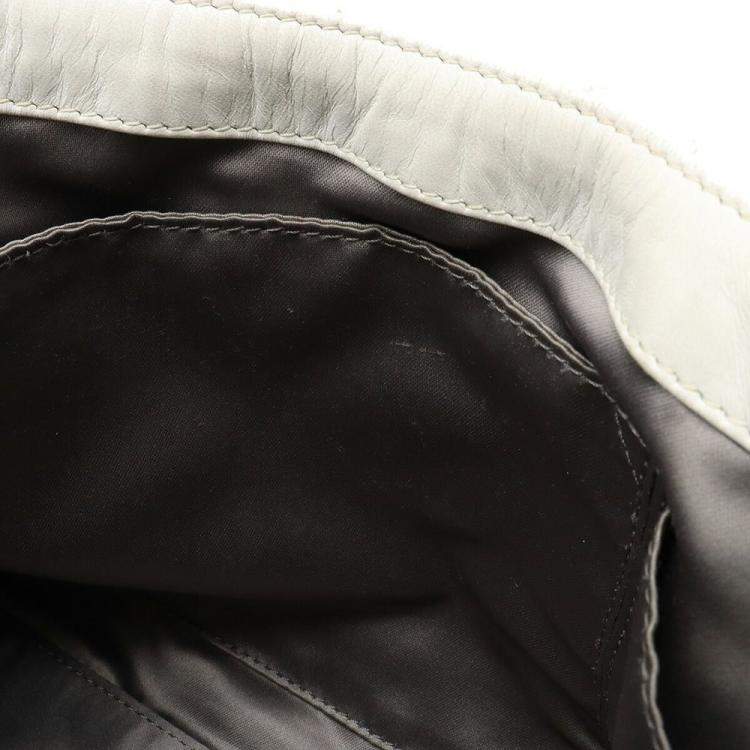 Pre Owned Chanel White Lambskin Leather Woven CC Shoulder Bag