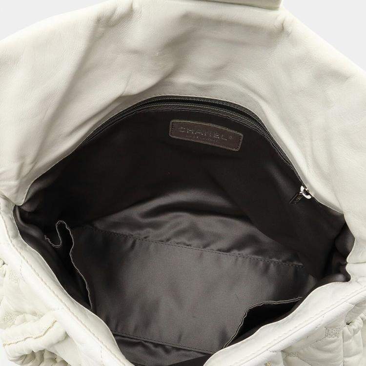 Pre Owned Chanel White Lambskin Leather Woven CC Shoulder Bag