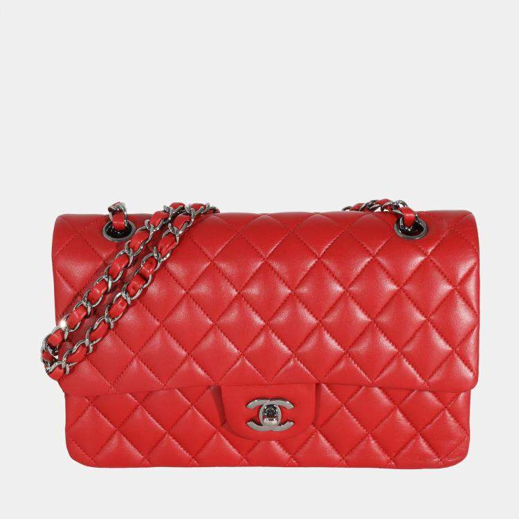 Chanel Red Lambskin Leather Medium Classic Double Flap Bag Chanel