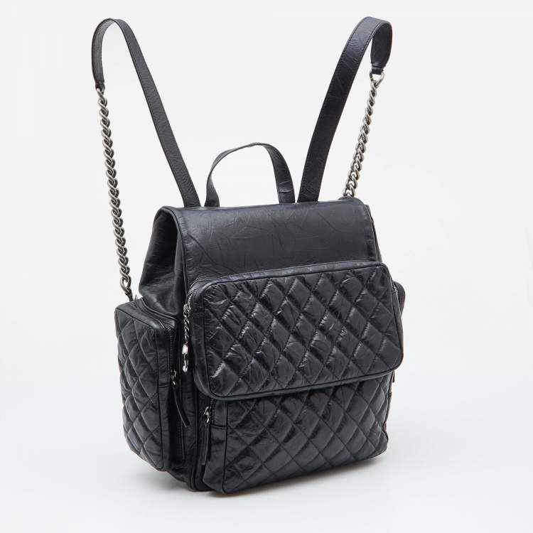 Pre Owned Chanel Black Quilted Leather Casual Rock Backpack