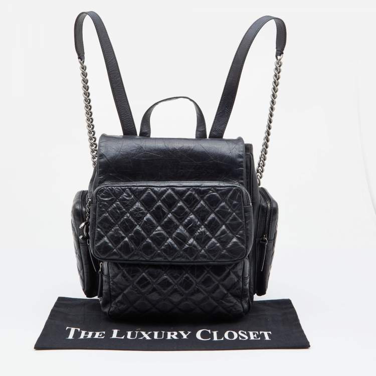 Pre Owned Chanel Black Quilted Leather Casual Rock Backpack
