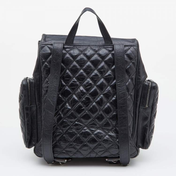 Pre Owned Chanel Black Quilted Leather Casual Rock Backpack