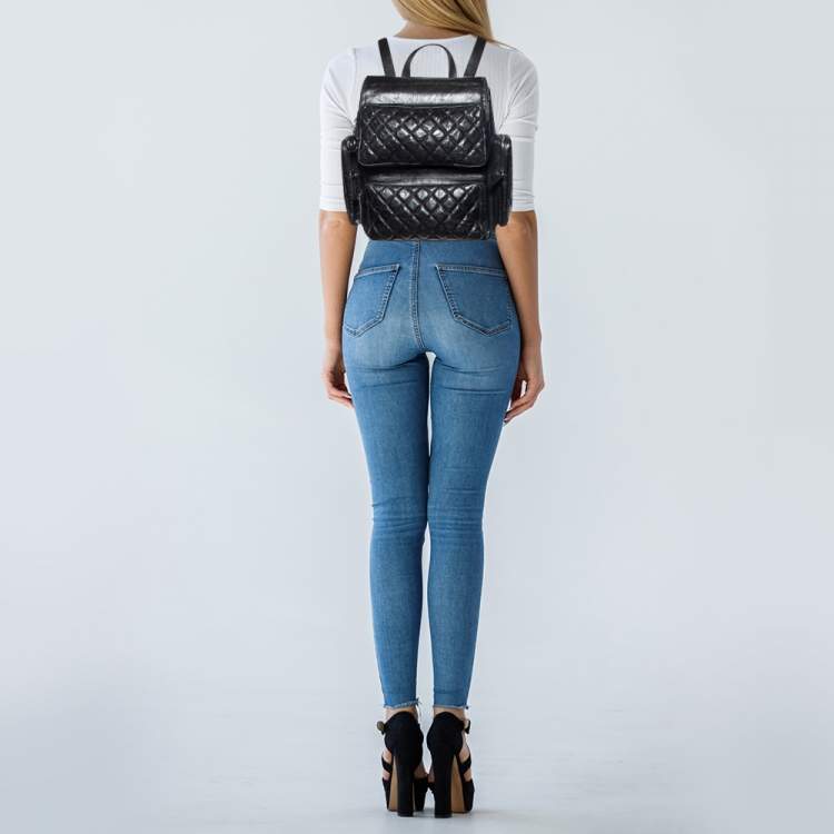Pre Owned Chanel Black Quilted Leather Casual Rock Backpack