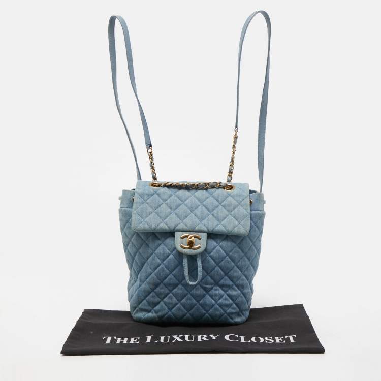 Pre Owned Chanel Blue Quilted Denim Urban Spirit Backpack