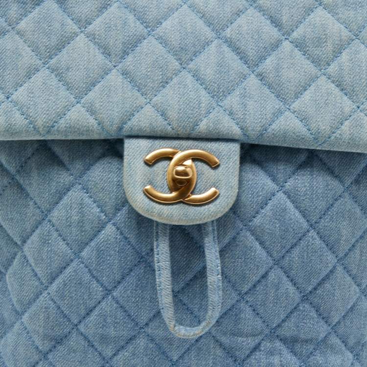 Pre Owned Chanel Blue Quilted Denim Urban Spirit Backpack