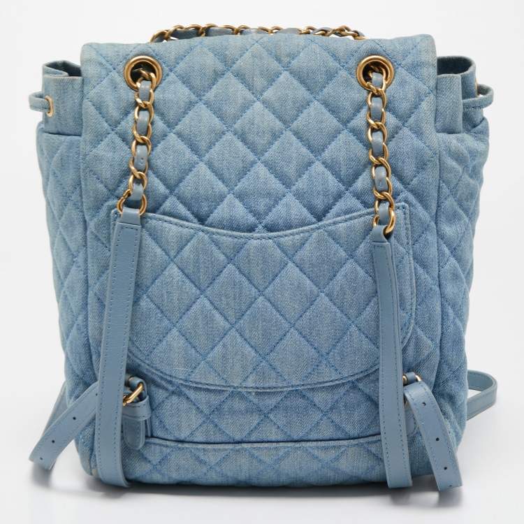 Pre Owned Chanel Blue Quilted Denim Urban Spirit Backpack