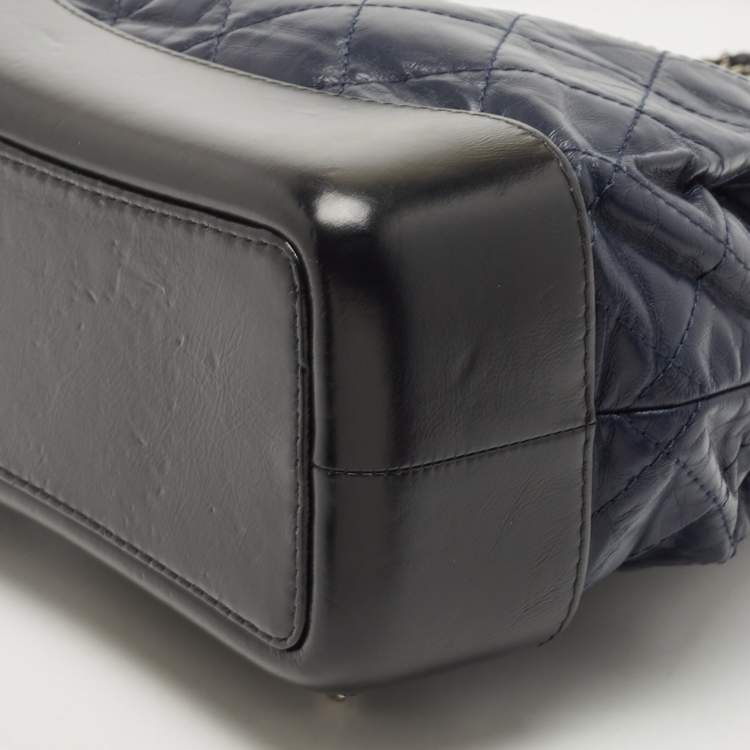 Pre Owned Chanel Black/Dark Blue Quilted Calf Aged Leather Small Gabrielle Backpack