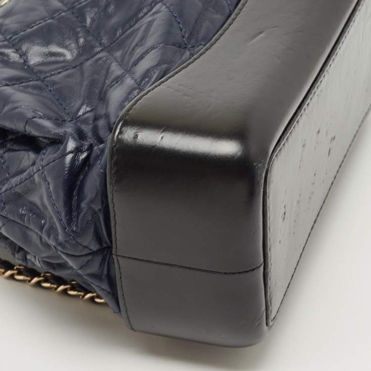 Pre Owned Chanel Black/Dark Blue Quilted Calf Aged Leather Small Gabrielle Backpack