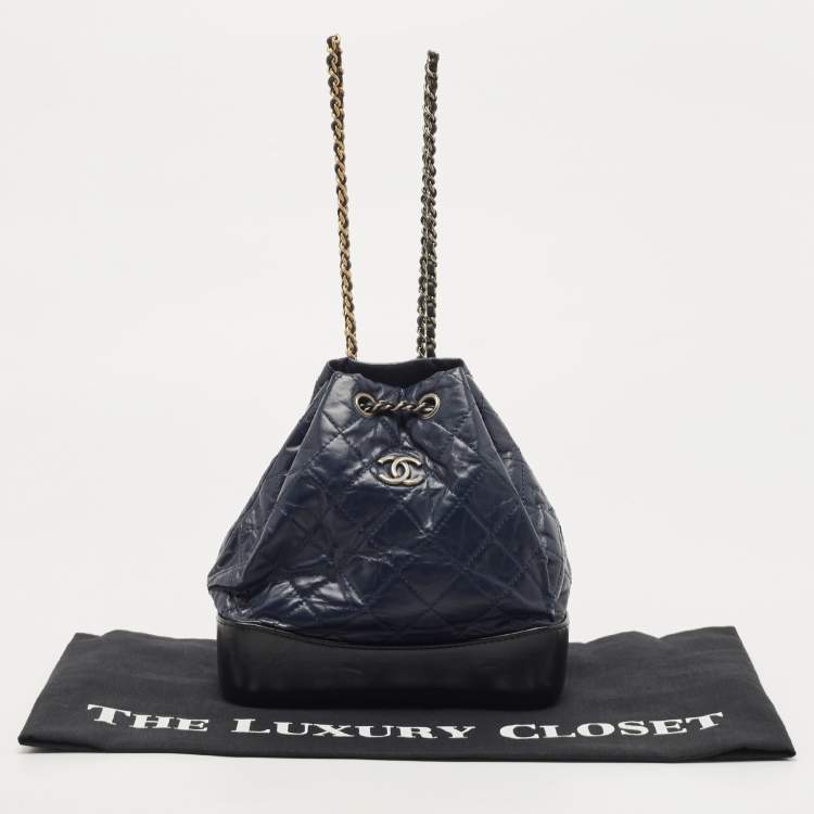 Pre Owned Chanel Black/Dark Blue Quilted Calf Aged Leather Small Gabrielle Backpack