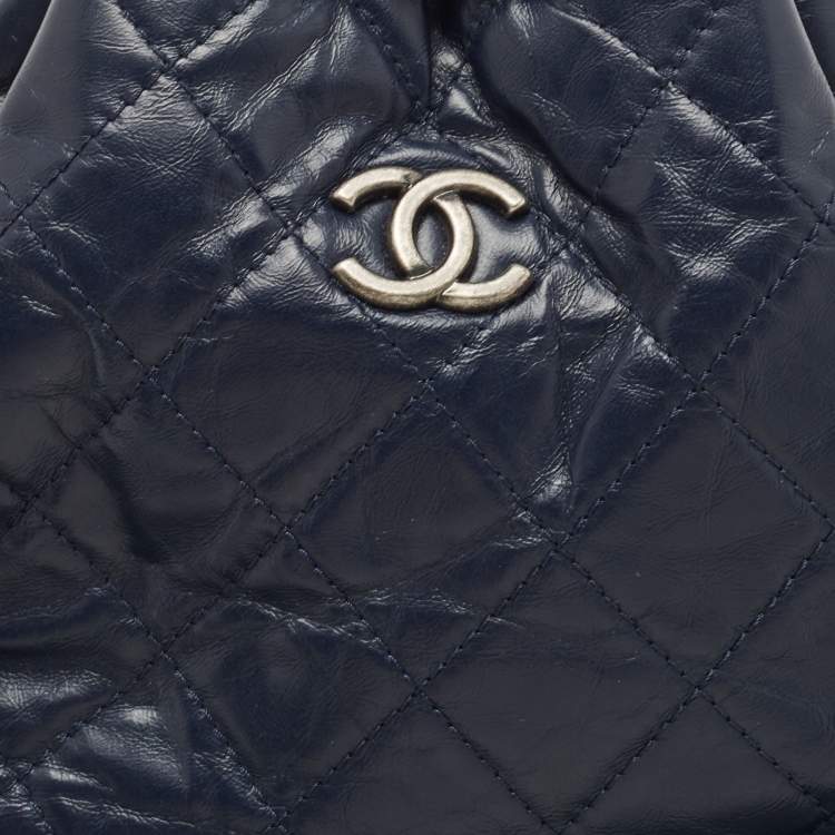 Pre Owned Chanel Black/Dark Blue Quilted Calf Aged Leather Small Gabrielle Backpack