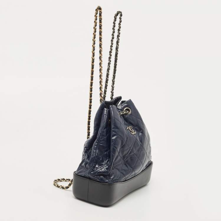 Pre Owned Chanel Black/Dark Blue Quilted Calf Aged Leather Small Gabrielle Backpack